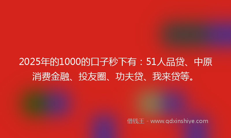 2025年的1000的口子秒下有：51人品贷、中原消费金融、投友圈、功夫贷、我来贷等。