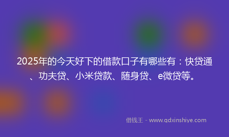 2025年的今天好下的借款口子有哪些有：快贷通、功夫贷、小米贷款、随身贷、e微贷等。
