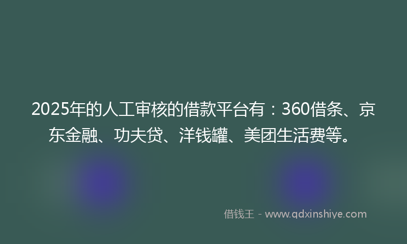 2025年的人工审核的借款平台有：360借条、京东金融、功夫贷、洋钱罐、美团生活费等。