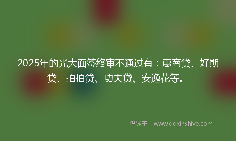 2025年的光大面签终审不通过有：惠商贷、好期贷、拍拍贷、功夫贷、安逸花等。