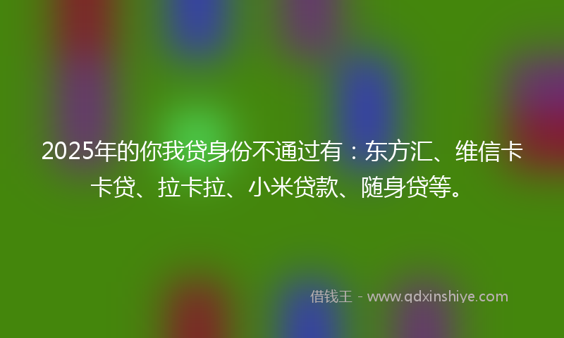 2025年的你我贷身份不通过有：东方汇、维信卡卡贷、拉卡拉、小米贷款、随身贷等。