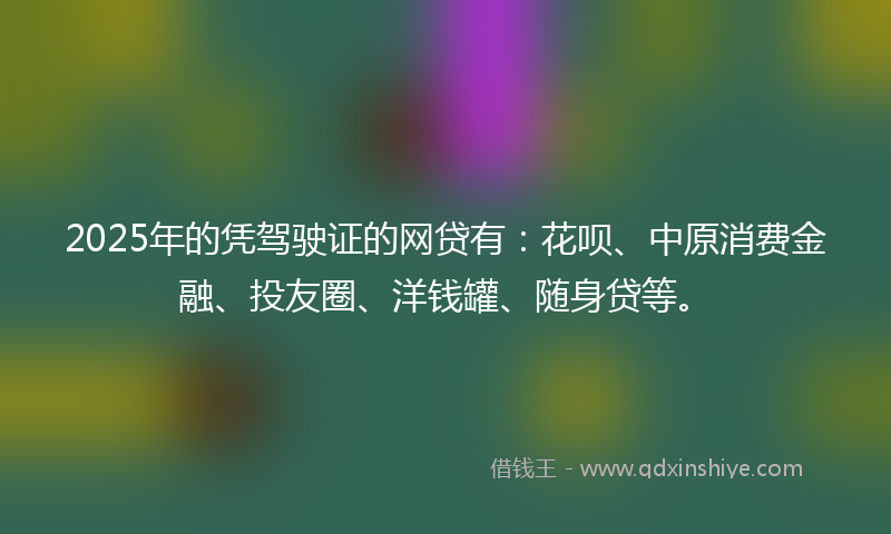 2025年的凭驾驶证的网贷有：花呗、中原消费金融、投友圈、洋钱罐、随身贷等。