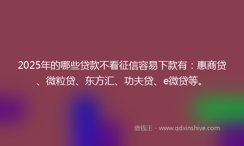 2025年的哪些贷款不看征信容易下款有：惠商贷、微粒贷、东方汇、功夫贷、e微贷等。