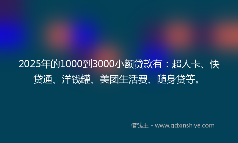2025年的1000到3000小额贷款有：超人卡、快贷通、洋钱罐、美团生活费、随身贷等。