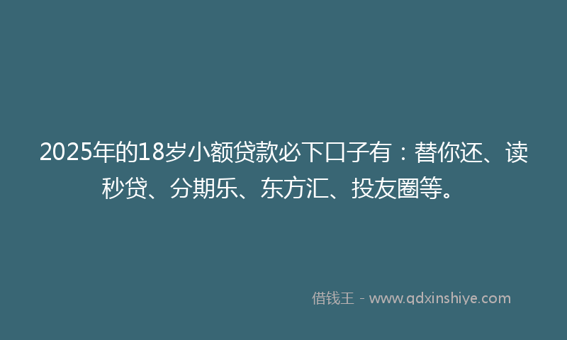 2025年的18岁小额贷款必下口子有：替你还、读秒贷、分期乐、东方汇、投友圈等。