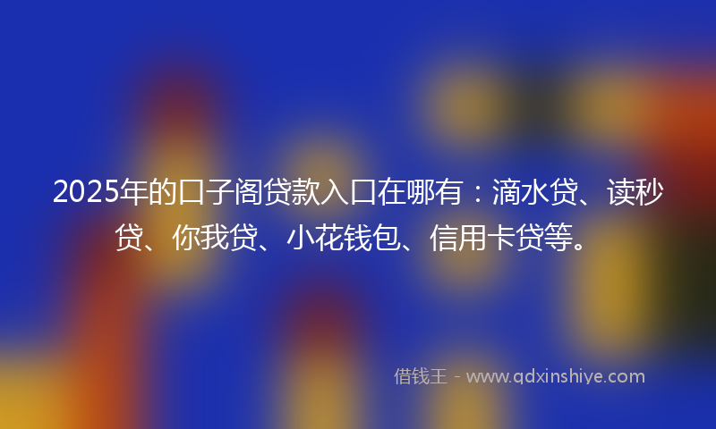 2025年的口子阁贷款入口在哪有：滴水贷、读秒贷、你我贷、小花钱包、信用卡贷等。