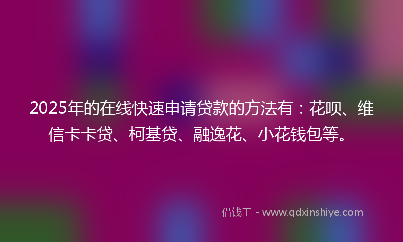 2025年的在线快速申请贷款的方法有：花呗、维信卡卡贷、柯基贷、融逸花、小花钱包等。