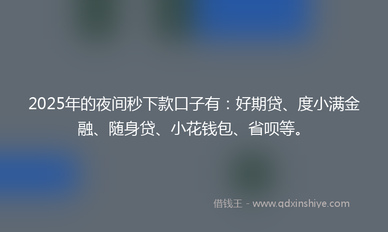 2025年的夜间秒下款口子有：好期贷、度小满金融、随身贷、小花钱包、省呗等。