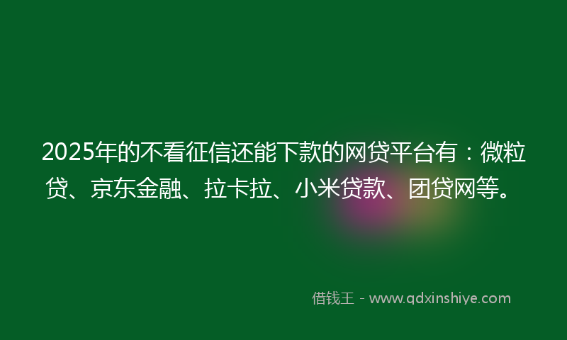 2025年的不看征信还能下款的网贷平台有：微粒贷、京东金融、拉卡拉、小米贷款、团贷网等。