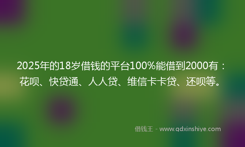 2025年的18岁借钱的平台100%能借到2000有：花呗、快贷通、人人贷、维信卡卡贷、还呗等。