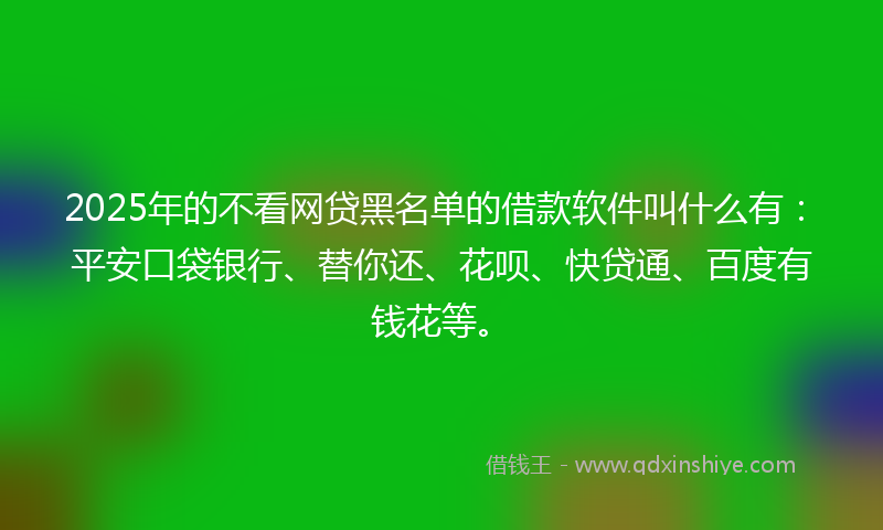 2025年的不看网贷黑名单的借款软件叫什么有：平安口袋银行、替你还、花呗、快贷通、百度有钱花等。