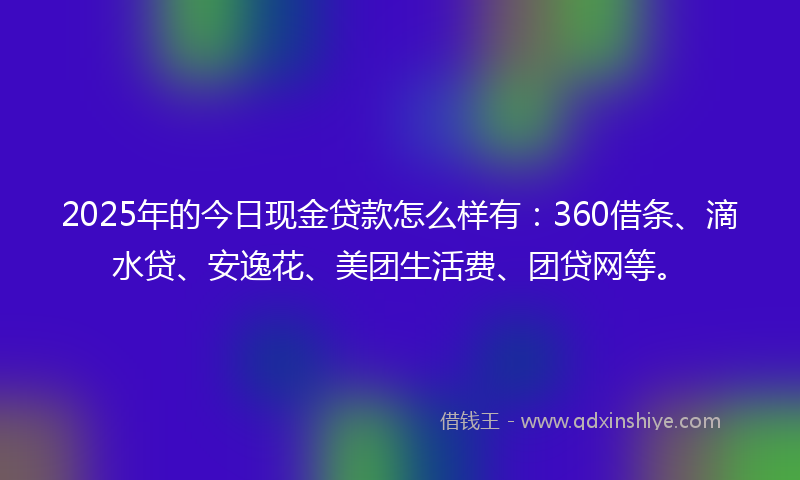 2025年的今日现金贷款怎么样有：360借条、滴水贷、安逸花、美团生活费、团贷网等。