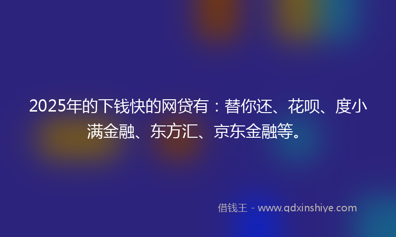 2025年的下钱快的网贷有：替你还、花呗、度小满金融、东方汇、京东金融等。