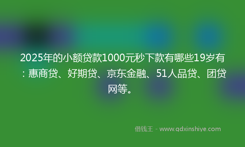 2025年的小额贷款1000元秒下款有哪些19岁有：惠商贷、好期贷、京东金融、51人品贷、团贷网等。