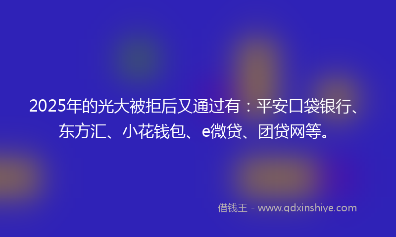 2025年的光大被拒后又通过有：平安口袋银行、东方汇、小花钱包、e微贷、团贷网等。