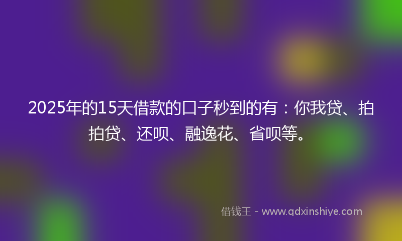 2025年的15天借款的口子秒到的有：你我贷、拍拍贷、还呗、融逸花、省呗等。