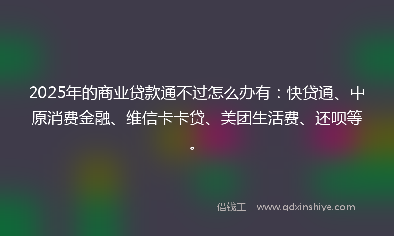 2025年的商业贷款通不过怎么办有：快贷通、中原消费金融、维信卡卡贷、美团生活费、还呗等。