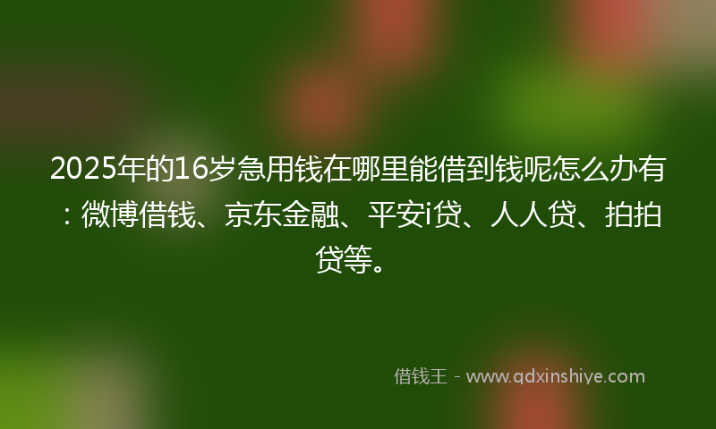 2025年的16岁急用钱在哪里能借到钱呢怎么办有：微博借钱、京东金融、平安i贷、人人贷、拍拍贷等。