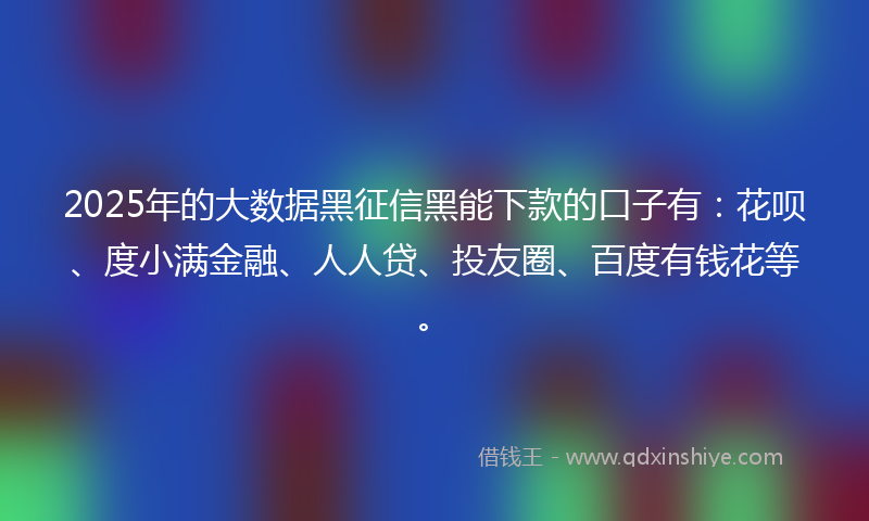 2025年的大数据黑征信黑能下款的口子有：花呗、度小满金融、人人贷、投友圈、百度有钱花等。