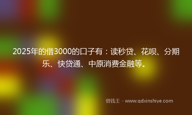 2025年的借3000的口子有：读秒贷、花呗、分期乐、快贷通、中原消费金融等。