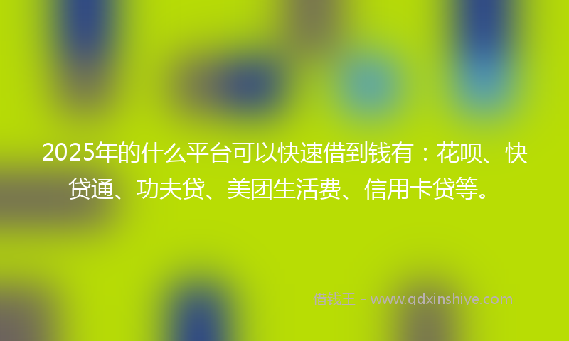 2025年的什么平台可以快速借到钱有：花呗、快贷通、功夫贷、美团生活费、信用卡贷等。