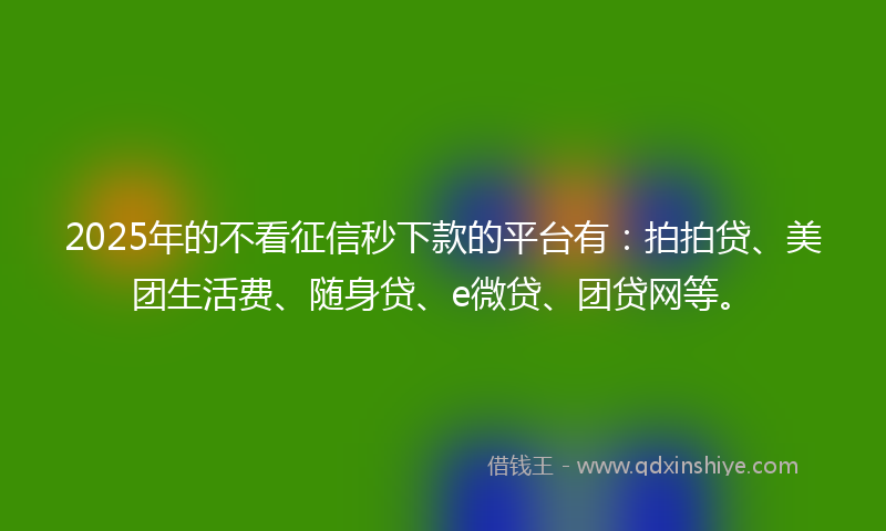 2025年的不看征信秒下款的平台有：拍拍贷、美团生活费、随身贷、e微贷、团贷网等。