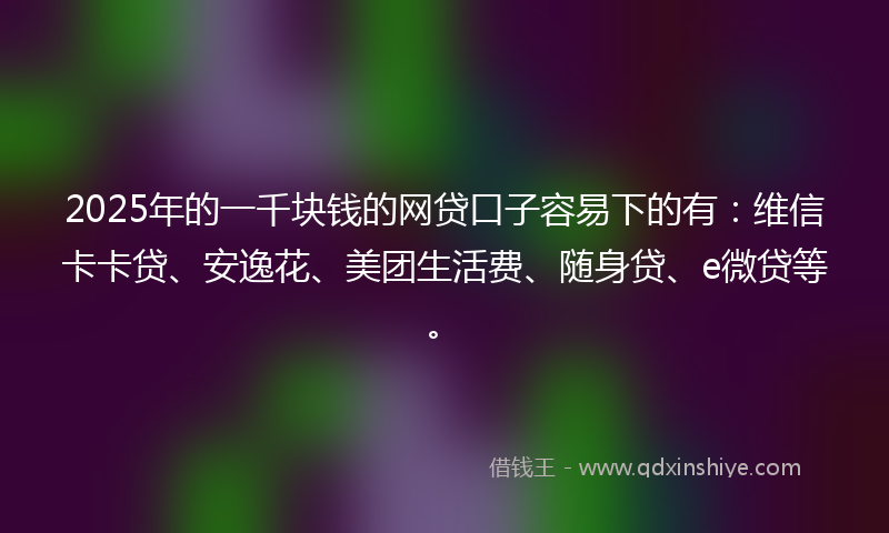 2025年的一千块钱的网贷口子容易下的有：维信卡卡贷、安逸花、美团生活费、随身贷、e微贷等。
