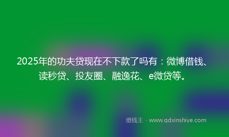 2025年的功夫贷现在不下款了吗有：微博借钱、读秒贷、投友圈、融逸花、e微贷等。