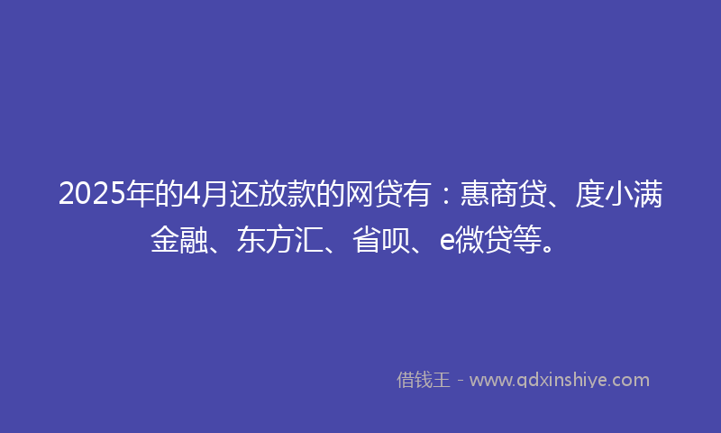 2025年的4月还放款的网贷有：惠商贷、度小满金融、东方汇、省呗、e微贷等。