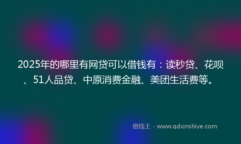 2025年的哪里有网贷可以借钱有：读秒贷、花呗、51人品贷、中原消费金融、美团生活费等。