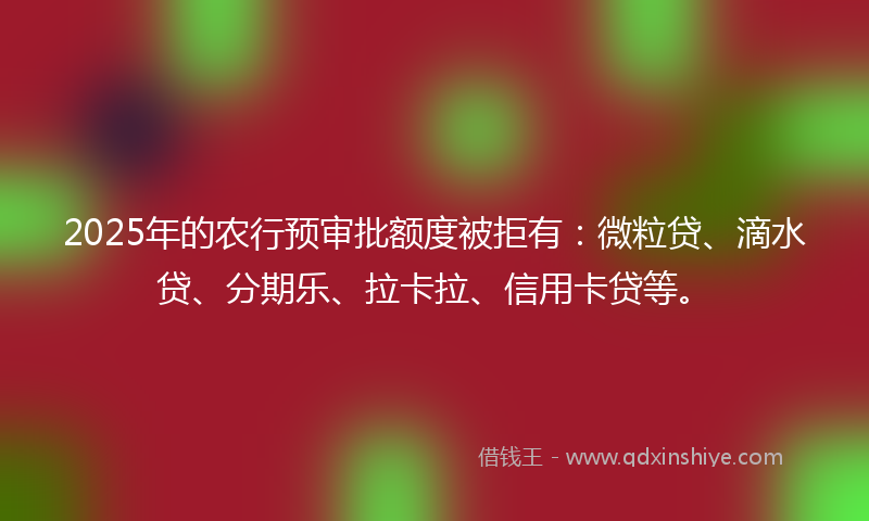 2025年的农行预审批额度被拒有：微粒贷、滴水贷、分期乐、拉卡拉、信用卡贷等。