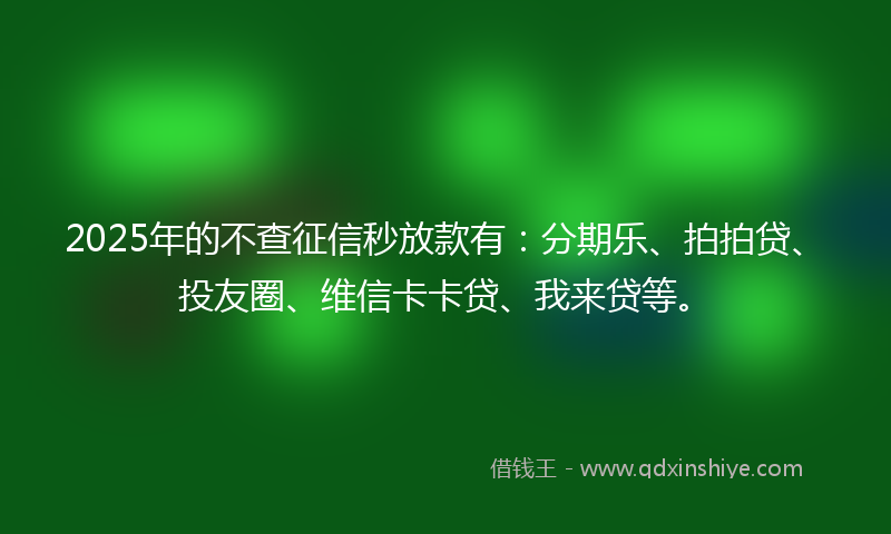 2025年的不查征信秒放款有：分期乐、拍拍贷、投友圈、维信卡卡贷、我来贷等。