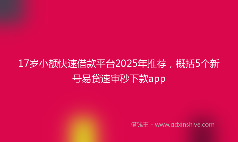 17岁小额快速借款平台2025年推荐，概括5个新号易贷速审秒下款app