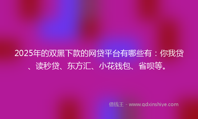 2025年的双黑下款的网贷平台有哪些有：你我贷、读秒贷、东方汇、小花钱包、省呗等。