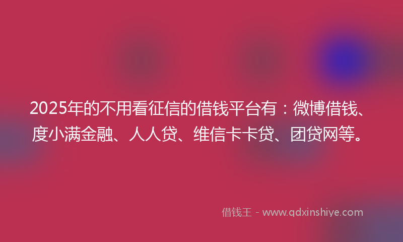 2025年的不用看征信的借钱平台有：微博借钱、度小满金融、人人贷、维信卡卡贷、团贷网等。