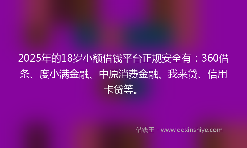 2025年的18岁小额借钱平台正规安全有：360借条、度小满金融、中原消费金融、我来贷、信用卡贷等。