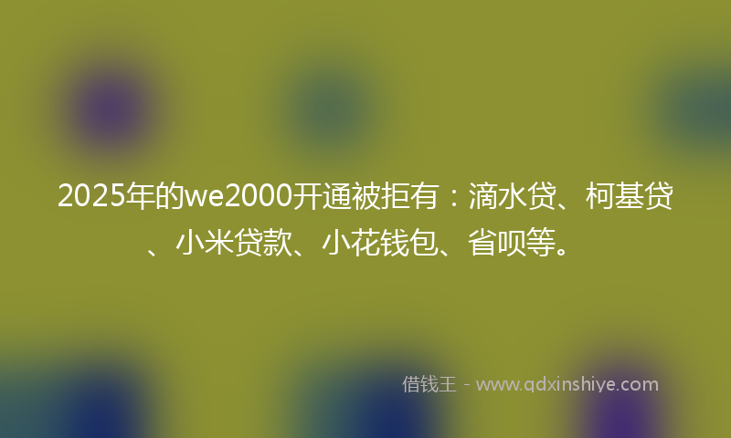 2025年的we2000开通被拒有：滴水贷、柯基贷、小米贷款、小花钱包、省呗等。