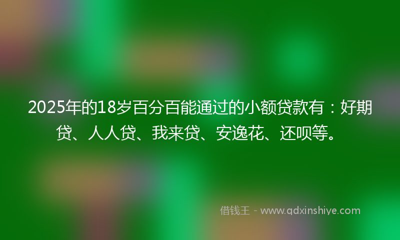 2025年的18岁百分百能通过的小额贷款有：好期贷、人人贷、我来贷、安逸花、还呗等。