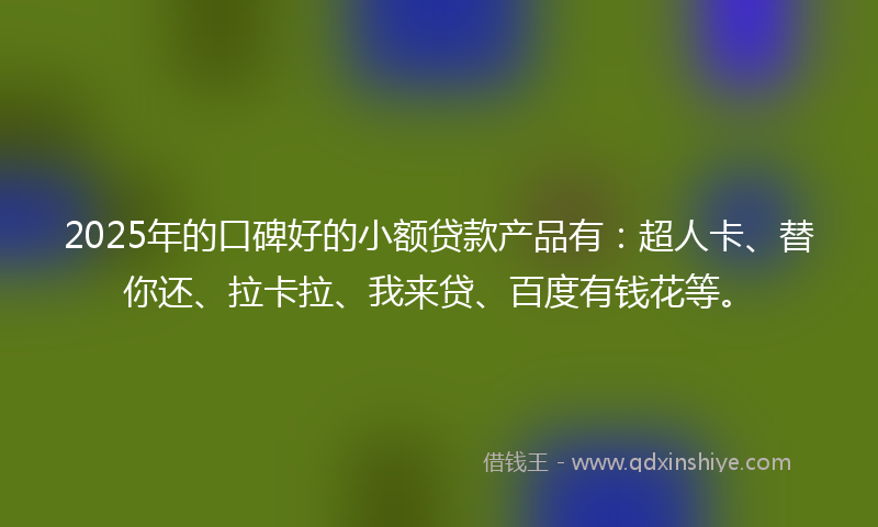 2025年的口碑好的小额贷款产品有：超人卡、替你还、拉卡拉、我来贷、百度有钱花等。