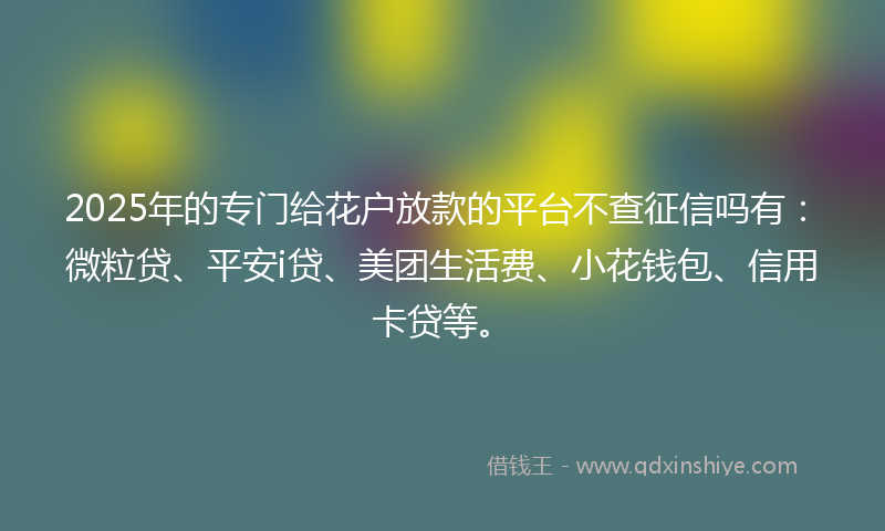 2025年的专门给花户放款的平台不查征信吗有：微粒贷、平安i贷、美团生活费、小花钱包、信用卡贷等。