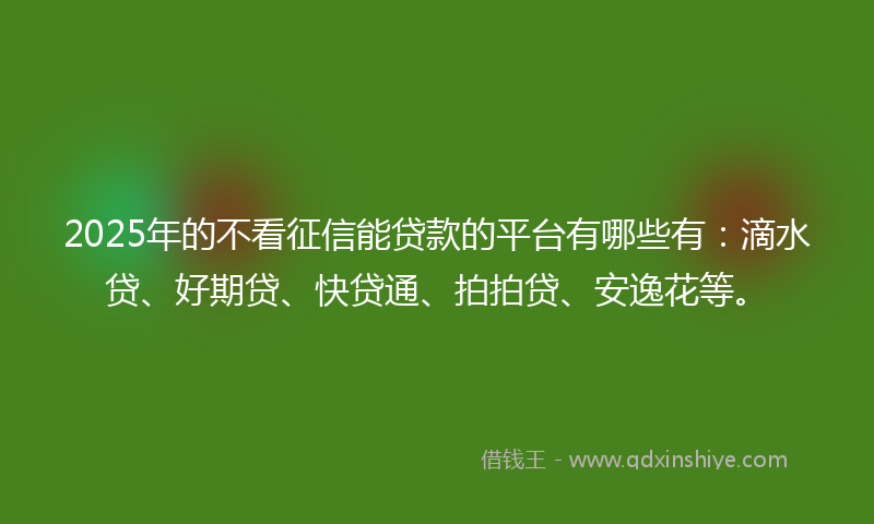2025年的不看征信能贷款的平台有哪些有：滴水贷、好期贷、快贷通、拍拍贷、安逸花等。