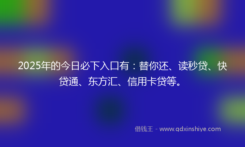 2025年的今日必下入口有：替你还、读秒贷、快贷通、东方汇、信用卡贷等。