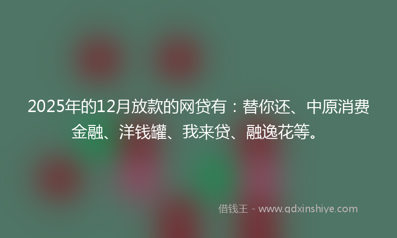 2025年的12月放款的网贷有：替你还、中原消费金融、洋钱罐、我来贷、融逸花等。