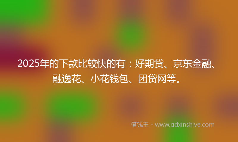 2025年的下款比较快的有：好期贷、京东金融、融逸花、小花钱包、团贷网等。