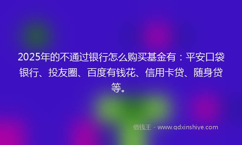 2025年的不通过银行怎么购买基金有：平安口袋银行、投友圈、百度有钱花、信用卡贷、随身贷等。