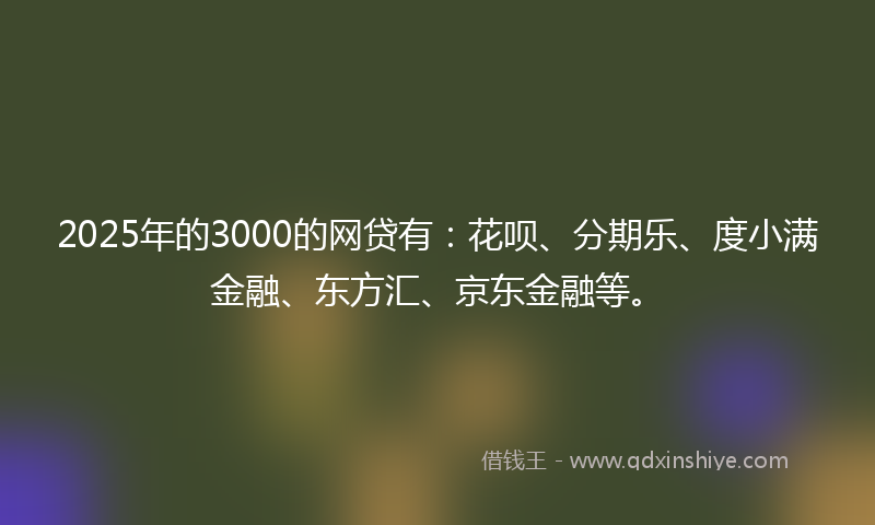 2025年的3000的网贷有：花呗、分期乐、度小满金融、东方汇、京东金融等。