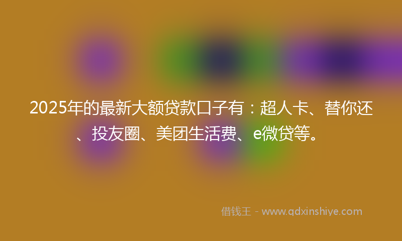 2025年的最新大额贷款口子有：超人卡、替你还、投友圈、美团生活费、e微贷等。