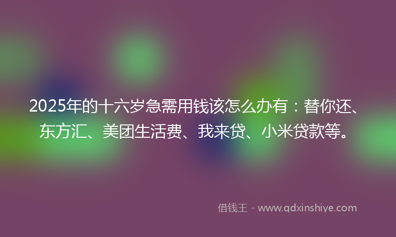 2025年的十六岁急需用钱该怎么办有：替你还、东方汇、美团生活费、我来贷、小米贷款等。