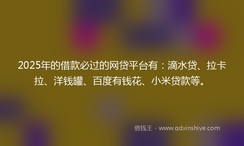 2025年的借款必过的网贷平台有：滴水贷、拉卡拉、洋钱罐、百度有钱花、小米贷款等。