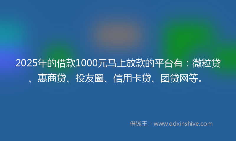 2025年的借款1000元马上放款的平台有：微粒贷、惠商贷、投友圈、信用卡贷、团贷网等。
